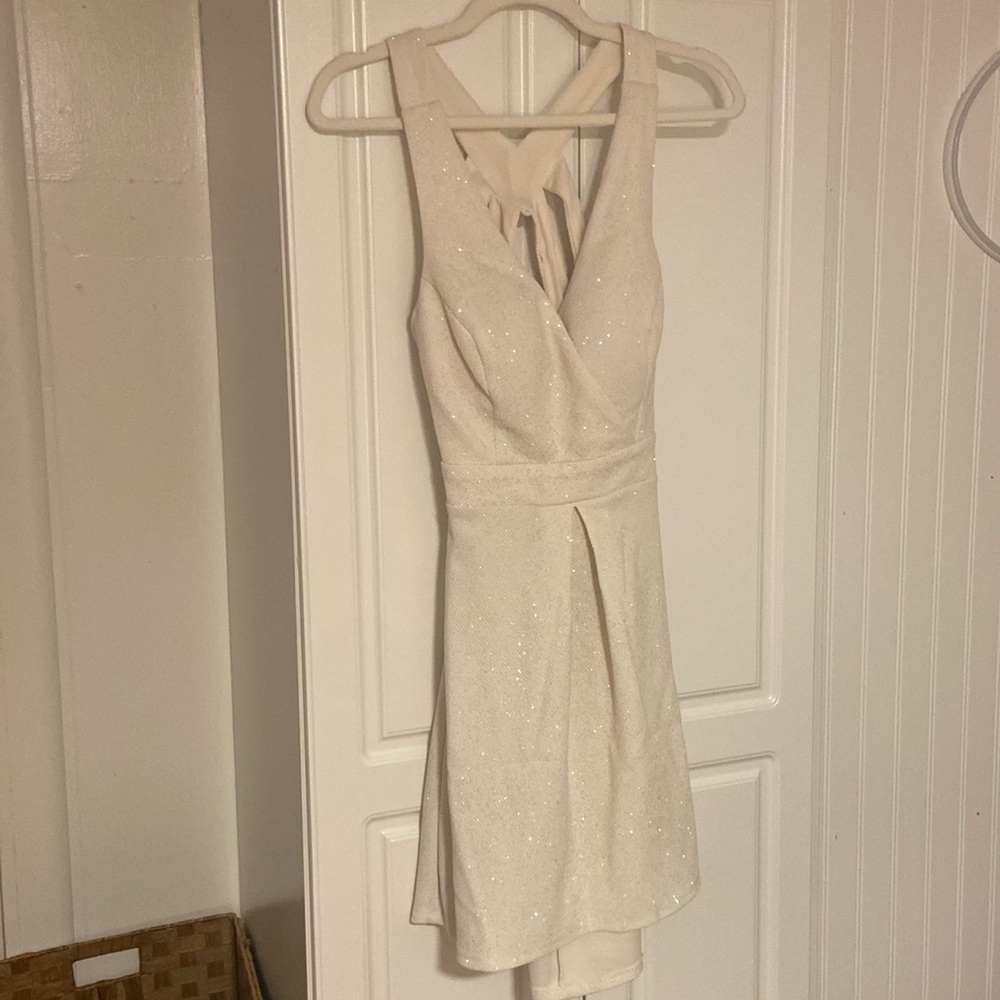 White, Gold Glitter, Open Back Short Homecoming Dress (size 11)